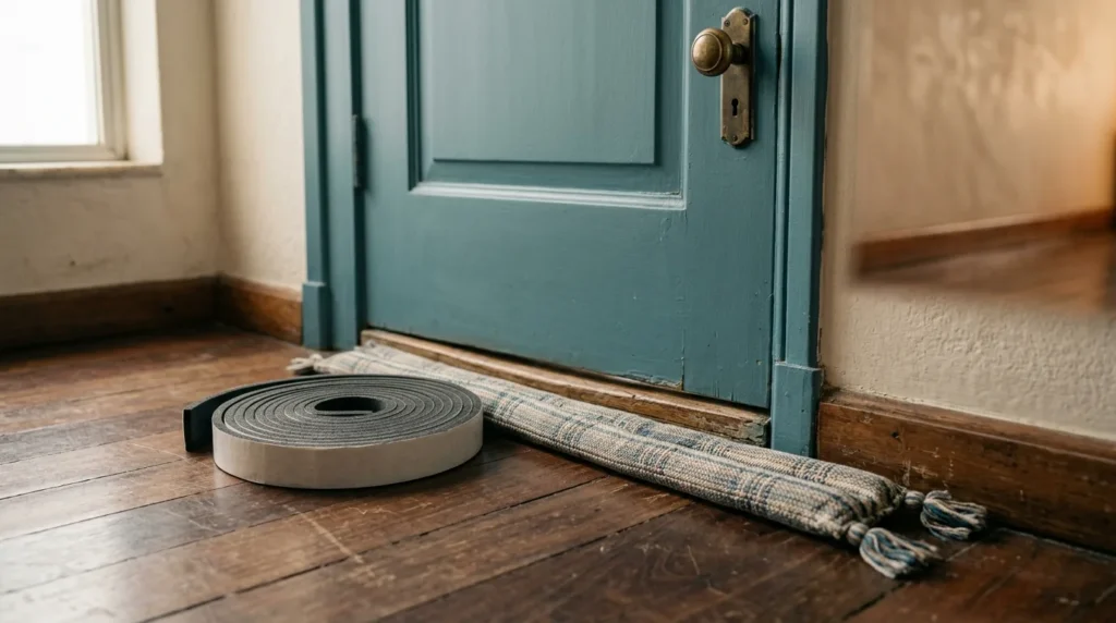Fita de vedação e veda-porta prontos para vedar as frestas da porta do apartamento